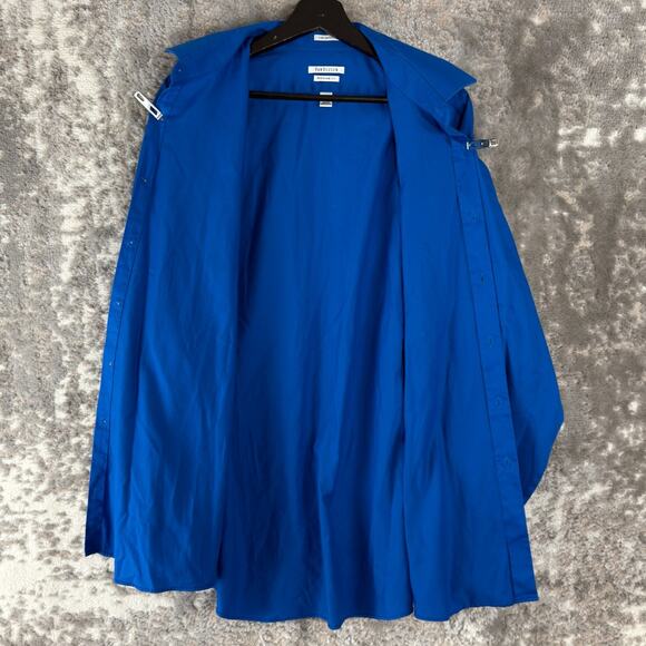 Van Heusen Sz 18 34/35 Lux Sateen Minimalist Casual Button Shirt Royal Blue - Picture 3 of 8